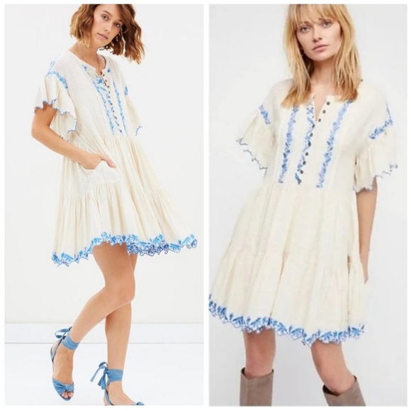 Free People Embroidered Oversized Boho Dress (Small) - Picture 4 of 7